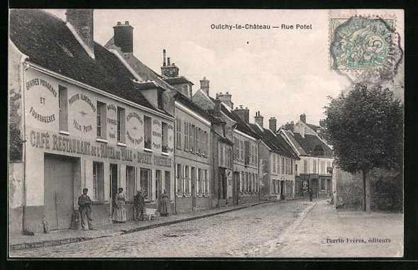CPA Oulchy-le-Chateau, Rue Potel, Cafe-Restaurant de l´Hotel de Ville 1906