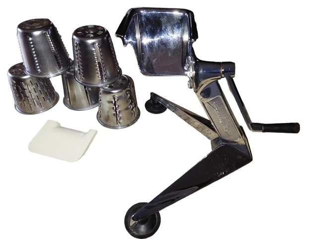SALADMASTER Hand Crank Food Processor Vegetable Slicer Shredder 5 Cones Vintage