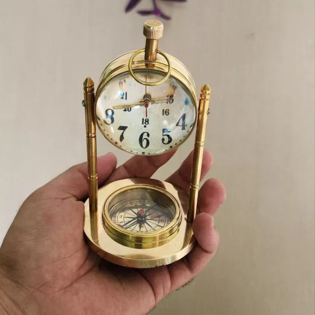 Horloge de bureau de table avec boussole vintage maritime en laiton...