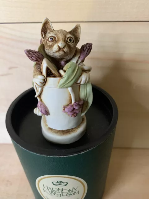 vintage HARMONY KINGDOM TREASURE  "ALGENON" Cat in Flower Pot TJCA8 Box Figurine