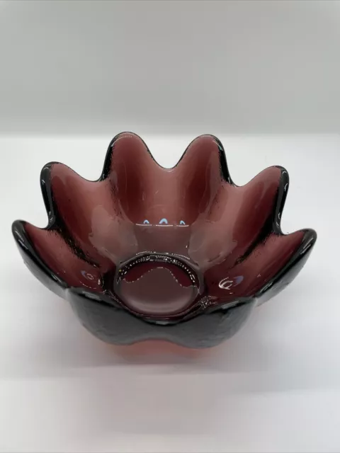 BLENKO Art Glass Lotus Bowl Amethyst Purple Signed Vintage 2000 Richard Blenko