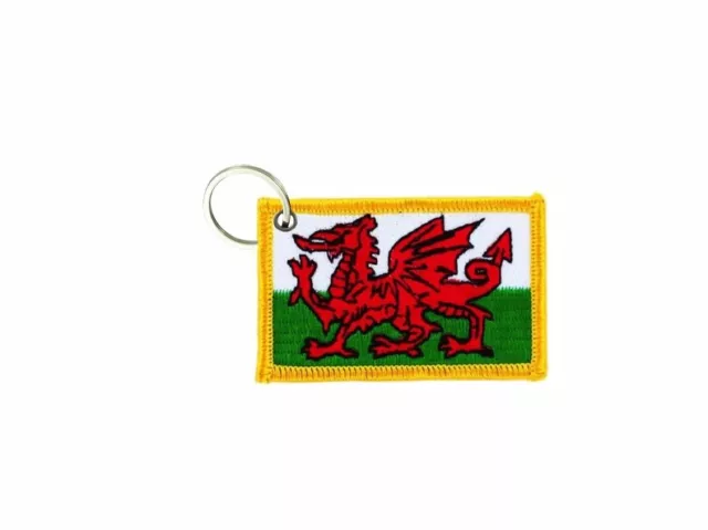 Keychain keyring embroidered embroidery patch double sided flag wales welsh