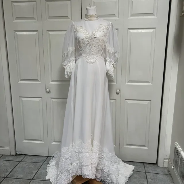 Wedding Dress White With Lace Size 14 Vintage