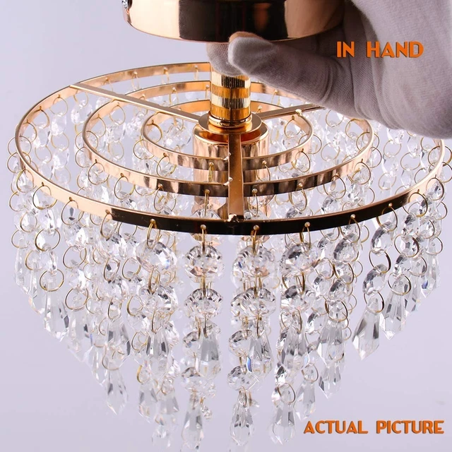 Small Crystal Chandeliers Gold Ceiling Lights Flush Mount Ceiling Lampshade 2