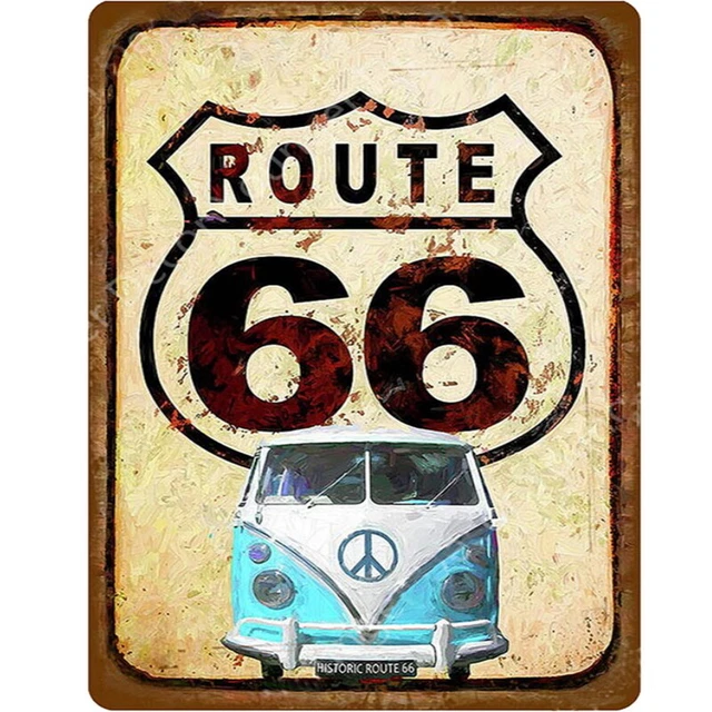 VINTAGE ROUTE 66 USA America Travel Camper Man Cave Pub Shed Bar Cafe ...