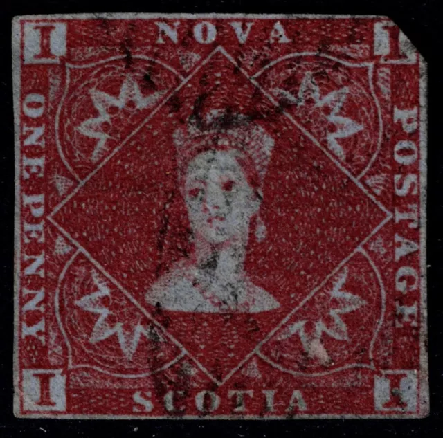 1851 Nova Scotia 1d Red Brown SG 1 Attractive Light Cancel VGU Cat. £475.00