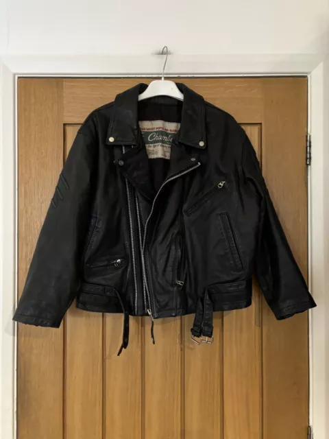 Ladies Chambers Vintage Black Leather Biker Jacket Size L To Fit Size 12 -14