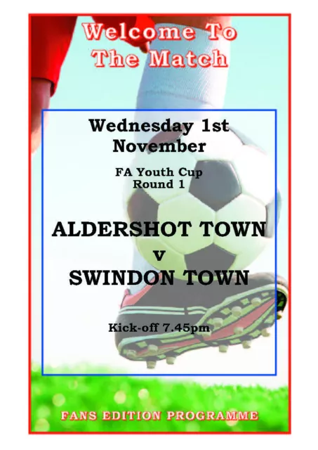 Aldershot Town v Swindon Town FA Youth Cup Fans Edition Weds 1st Nov 2023