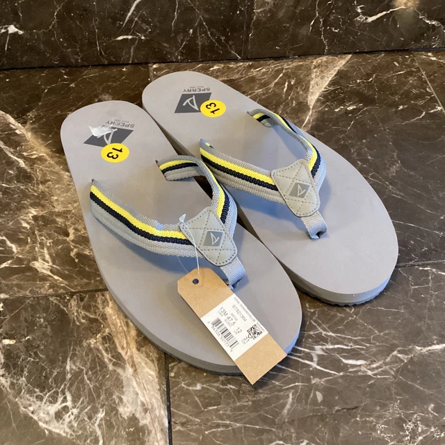 SPERRY Men’s Size 13M Topsail Black Grey Yellow Thong Sandals NEW WITH TAGS
