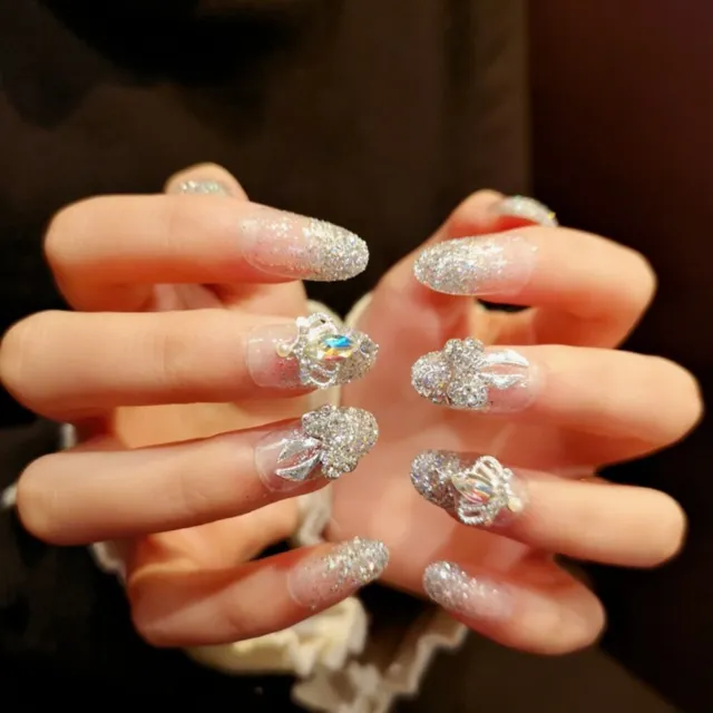 Wearable Manicure Almond Fake Nails Elliptical Shape Press on Nails  Women
