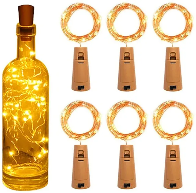 Copper Bottle String Lights Light 15 LED Warm Cool White Fairy Wine Cork Shaped