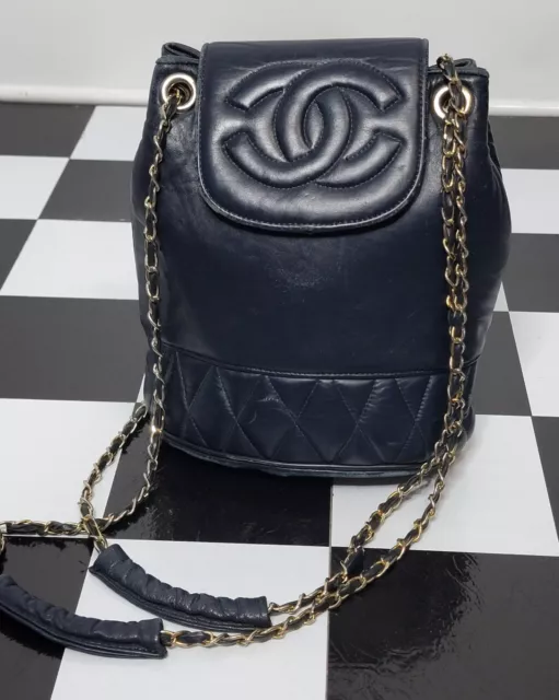 Heritage Vintage: Chanel Dark Blue Leather Shoulder Bag with Chain, Lot # 78002