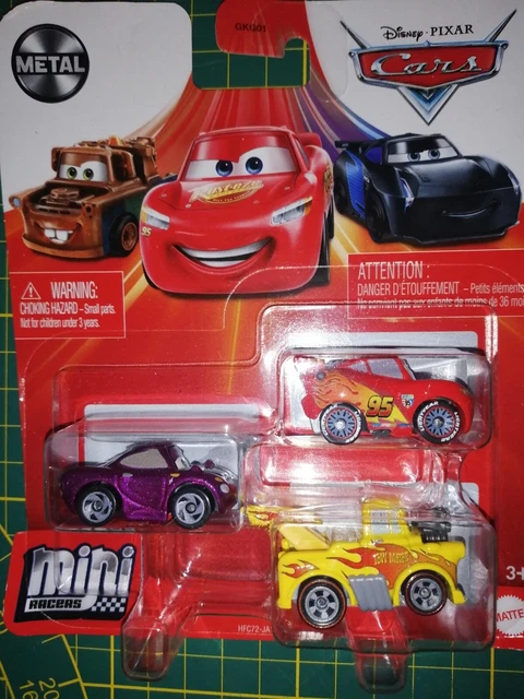 Lot de 3 mini voitures cars racer Disney Pixar Mattel en metal neuf en blister