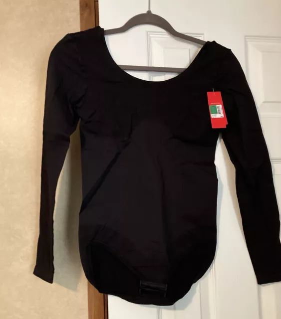 SPANX LONG SLEEVE Bodysuit Black Sz L NWT $60 £26.96 - PicClick UK