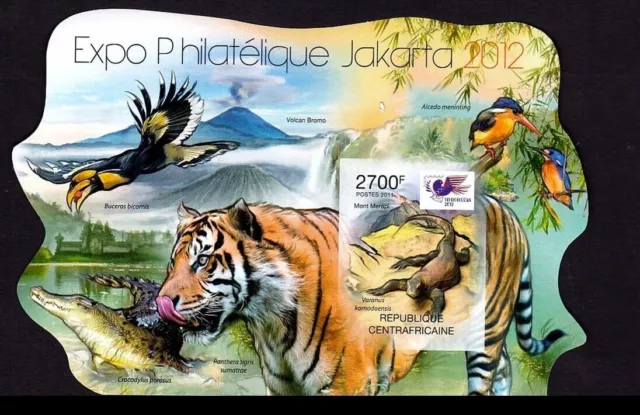 126.CENTRAL Africa 2012 Imperf Briefmarke M/S + S/S Vögel, Tiger, Elefant, Affe. 2