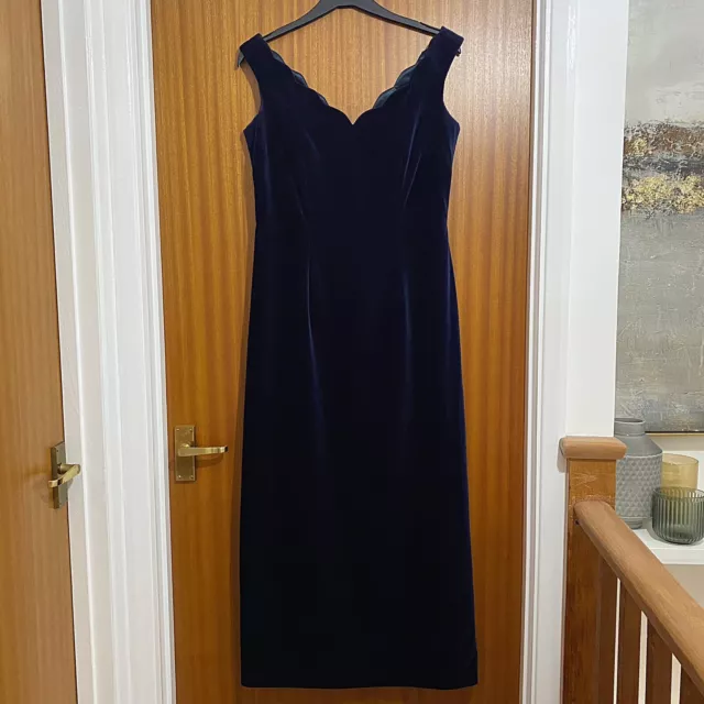 Monsoon Twilight Size UK 14 Women’s Vintage Navy Velvet Midi Maxi Column Dress