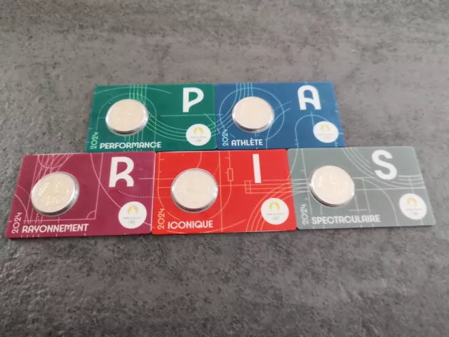 Lot 5 x Coincards BU 2 Euros Commémorative France 2024 Paris 2024