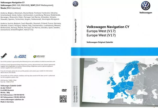 VW SKODA SEAT V17 RNS510/RNS810 2020 Navigation Map West Europe ISO DVD URL
