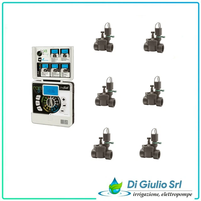Programmatore Rain I-Dial Indoor 24 Vac 6 Zone Con 6 Elettrovalvole 24Vac