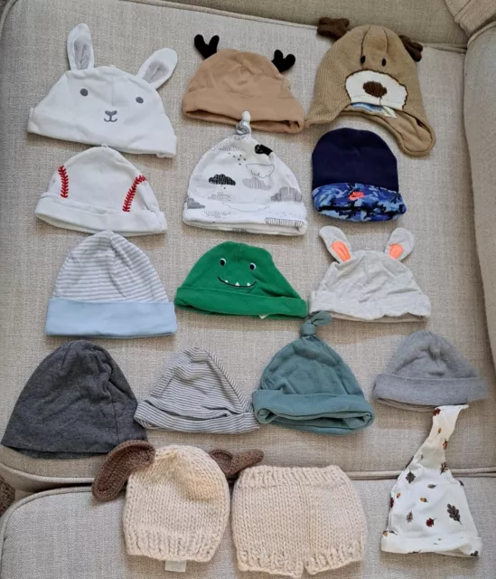Lot of 15 NEWBORN 0-3 Months BABY  Caps Hats Nike Carters & Others
