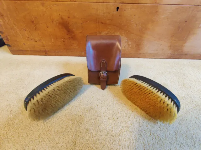2 Vintage Mens Hairbrushes With Leather Case