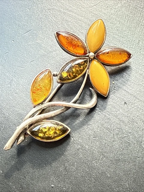 Ancienne Broche Fleur En Argent Massif - Modèle Vintage Avec Strass - Bijou De Dame