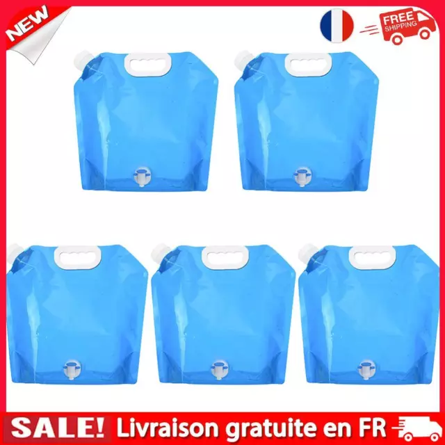 5pcs 10L Portable Outdoor Water Bag Foldable Camping Picnic Carrier (Blue)