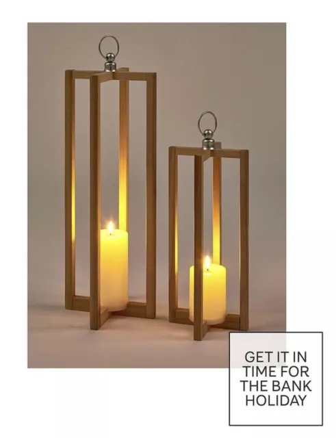 Pair of Wooden Lanterns - Brand new - Include LED Candles 3