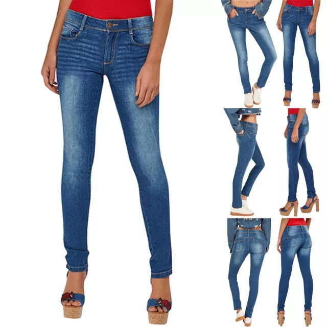 Womens Ladies Faded Pencil Fit Pocket Skinny Slim Ankle Length Denim Jeans Pants