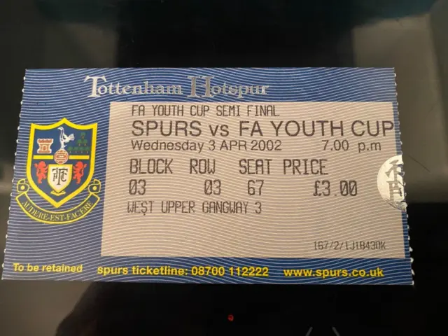 Wayne Rooney First Debut Ticket Everton FA Youth Cup Semi Final Tottenham Spurs