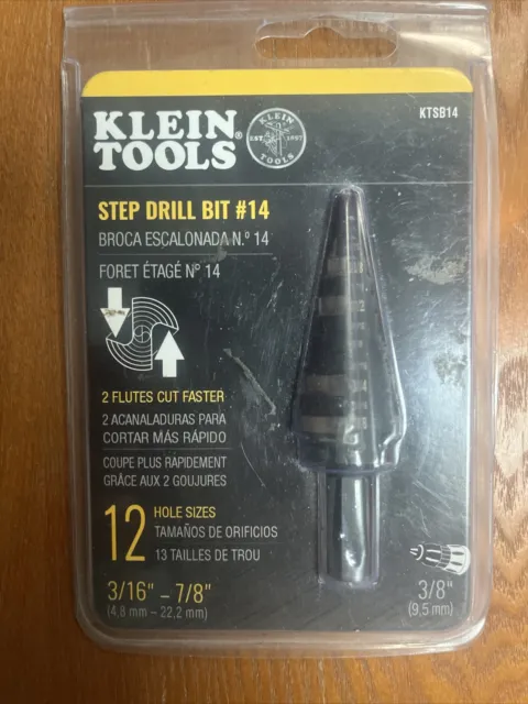 Klein Tools (KTSB14) Step Drill Bit #14 Double-Fluted, 3/16" - 7/8" - 12 Holes