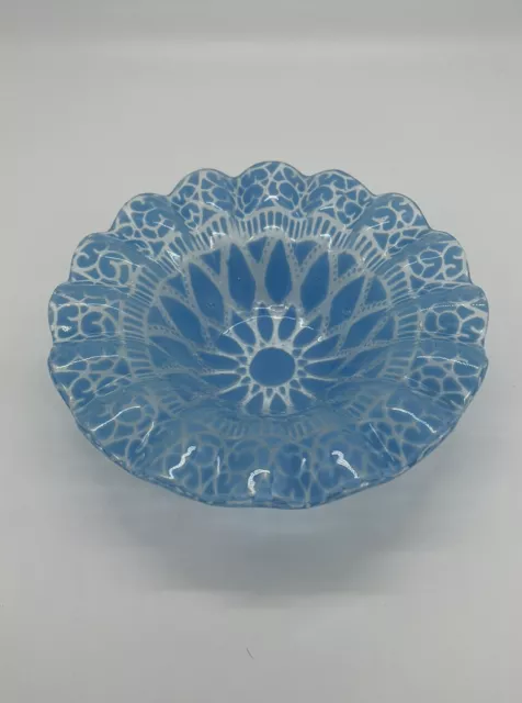 Sydenstricker Light Blue Small Embassy Fused Art Glass Bowl Dish Ruffled Crimped 3