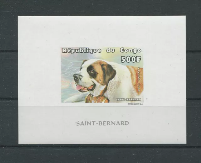 CONGO HUNDE 1999 BERNHARDINER BLOCK ungez. postfrisch ** MNH DOGS IMPERF d8680