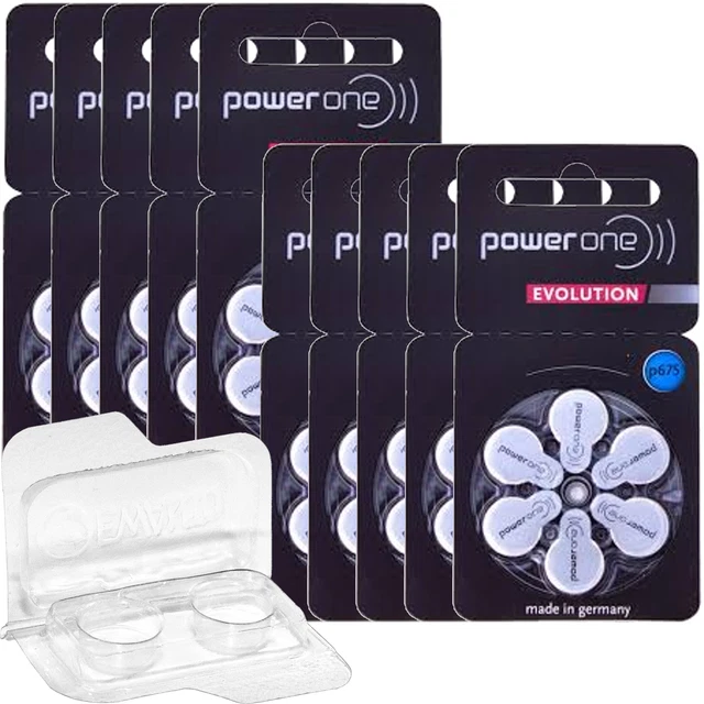 60 batterie per apparecchi acustici Power One Evolution con scatola...
