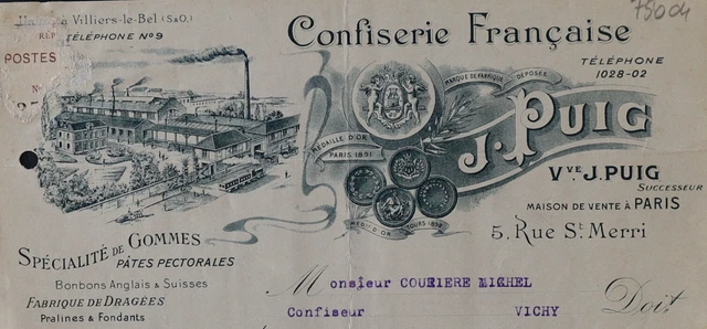 1900 – 1949 - PARIS AU BEBE FRIAND CONFISERIE FINE 85 & 87 RUE DE GENTILLY FACTURE ET TRAITE