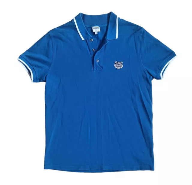 Kenzo Polo Shirt Small Mens Blue with White Edging T-Shirt Top Tiger Logo