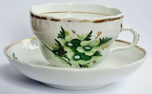 D0503 - Antike Porzellan Tasse von KPM - Blumen & Golddekor - Alte Zepter Marke