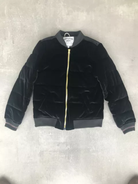 M&S Kids Black Velvet Puffer Quilted Bomber Jacket. Age 11-12 Years