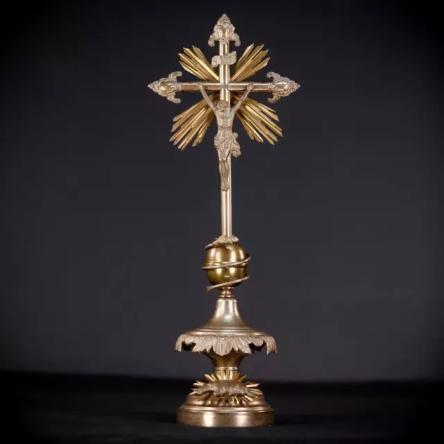 Crucifix Altar | Standing Cross | Antique Jesus Christ | Copper Brass | 19.3"