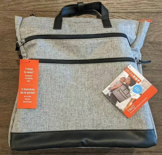 Skip Hop Trio Convertible Diaper Backpack, Gray Heather with Stroller Attachment