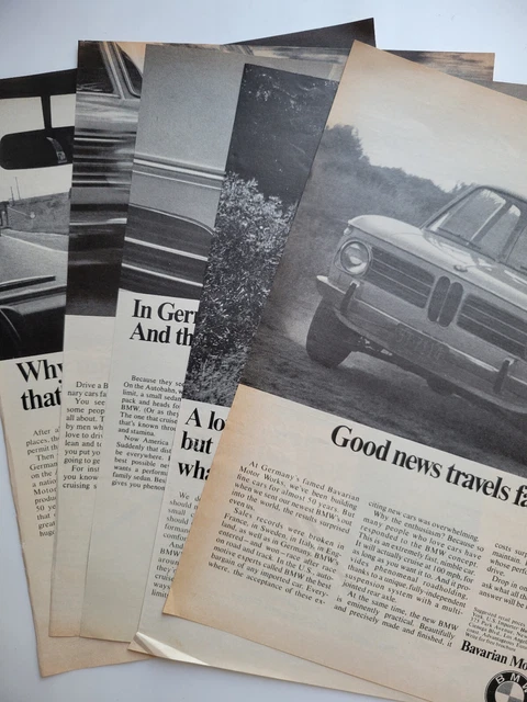 BMW Bavarian Motor Works Cars 5 Original Print Ads 1969 Time ~7.5x11"