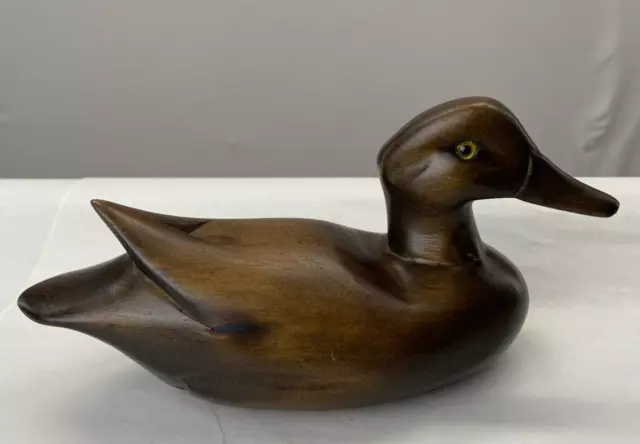 VTG Wooden Duck-Hand Carved-Glass Eye-Stained-Mallard-Decoy-Display-8.5"-Gift