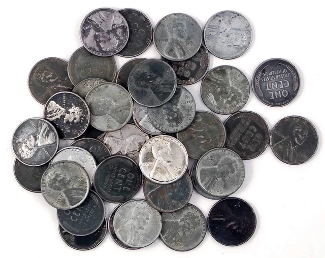1943 Set of 50 Genuine World War II WWII Steel Pennies P D & S Circulated Cents