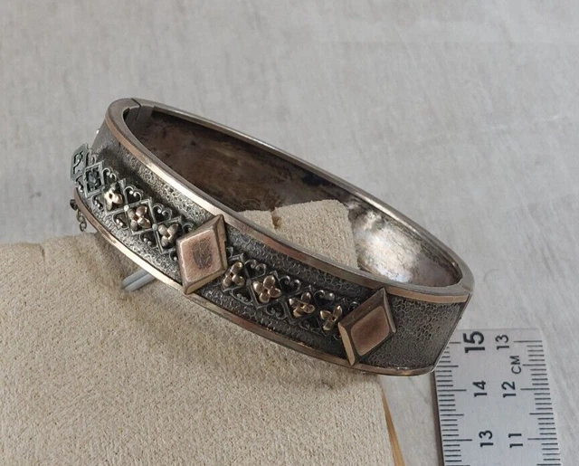 Bracelet Jonc / Manchette En Argent Décor Fleur Tulipe - Vintage, Occasion état Moyen