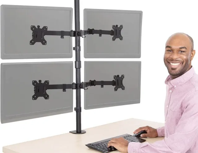 SHIPS SAME DAY 4 Monitor Mount Desk Stand | Height Quad Monitor Stand with Clamp