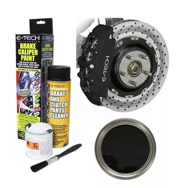 Brake Caliper Enamel Paint Kit 250ml Matt Black Spray Cleaner Brush - E-Tech