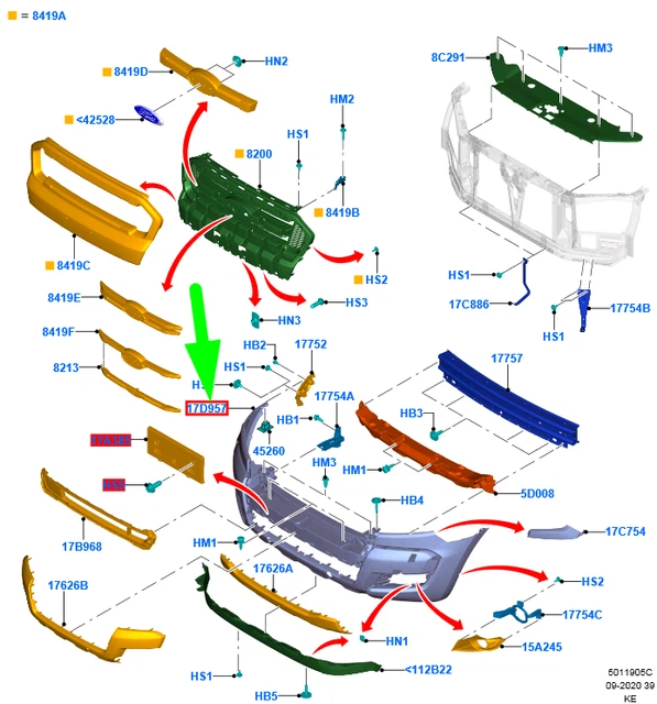 FORD RANGER MK3 Front Bumper Cover Assy JB3B17C831AF 2335963 NEW