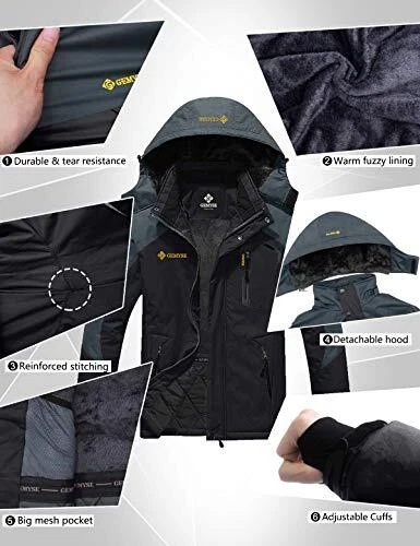 Veste De Ski Homme Impermeable De Montagne Manteau d'hiver En Polaire Coupe-Vent