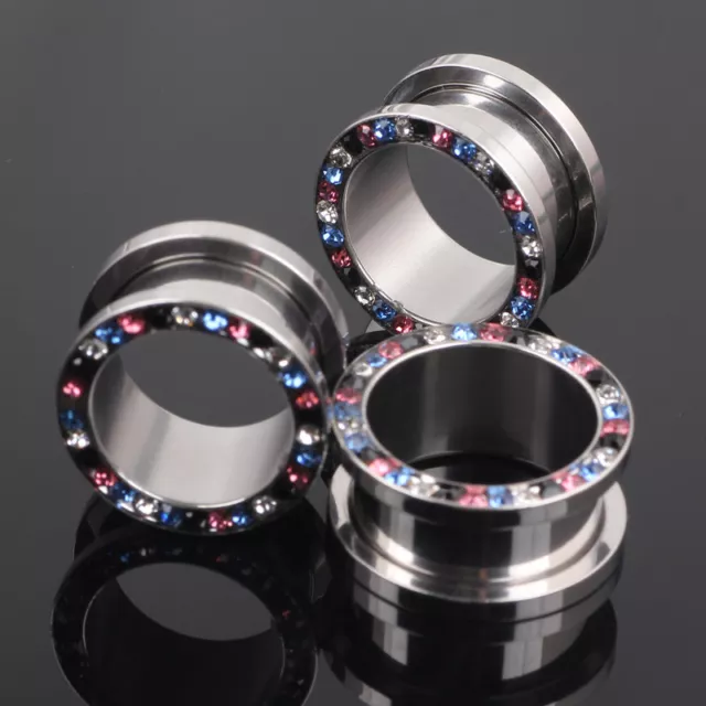 1 Paar Flesh Tunnel Ohr Schraub Plug Bunt Zirkonia Kristall Screw Fit Piercing