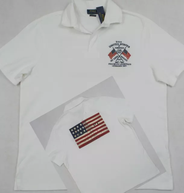 Polo Ralph Lauren Rugby Shirt United States USA Flag Patch L Large NWT $145